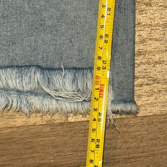 Risen High Rise Crop Flare Jeans Womens 5 Light Wash Frayed Hem Denim - Picture 4 of 7